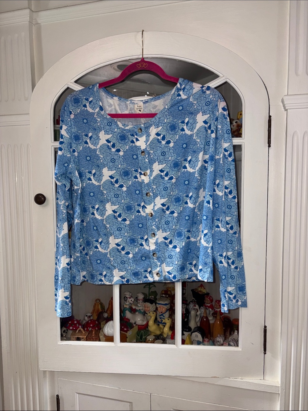 kate quinn Blue and White Floral Button-Up Cardigan